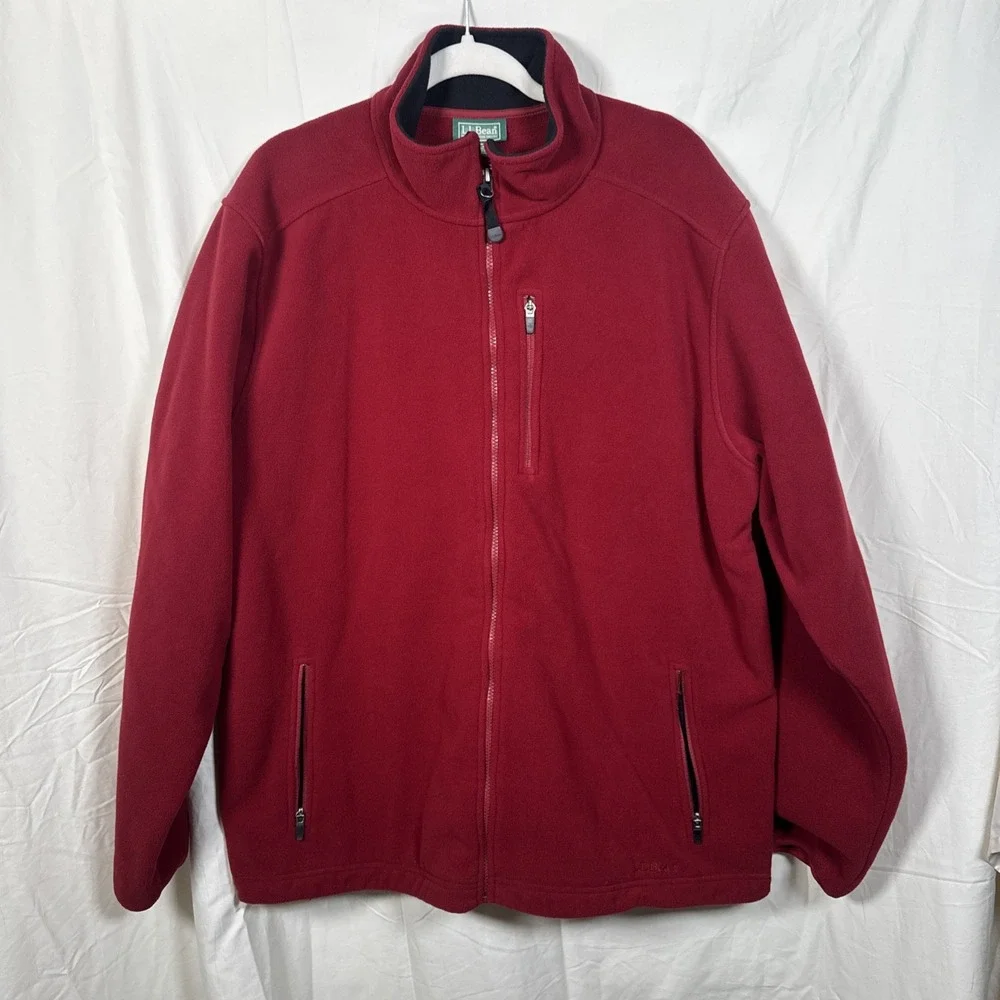 L.L.Bean Fleece Jacket Mens XL Full‎ Zip Pockets Red Outdoor Casual